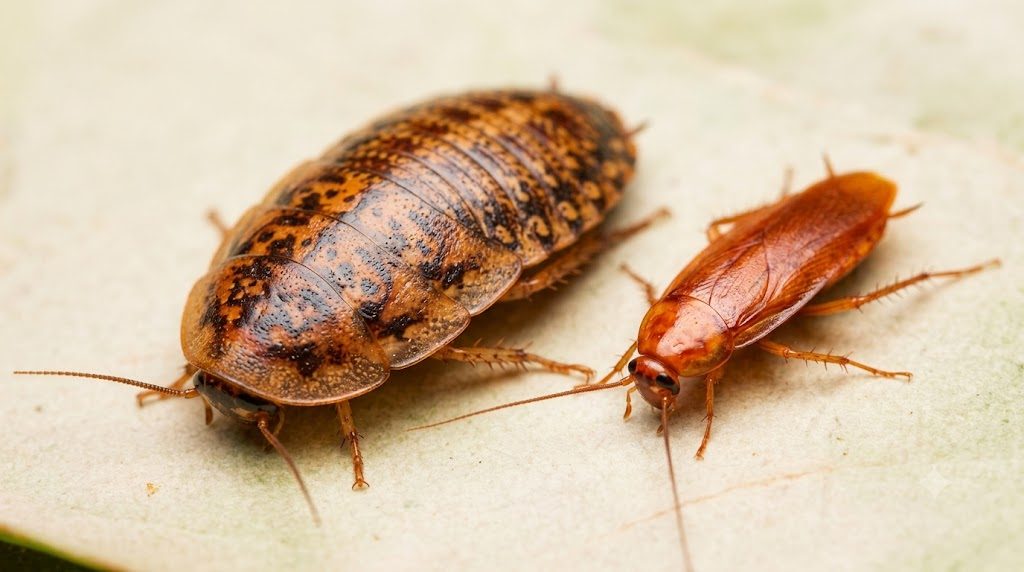Blatte Dubia et blatte Red Runner comparées sur un substrat