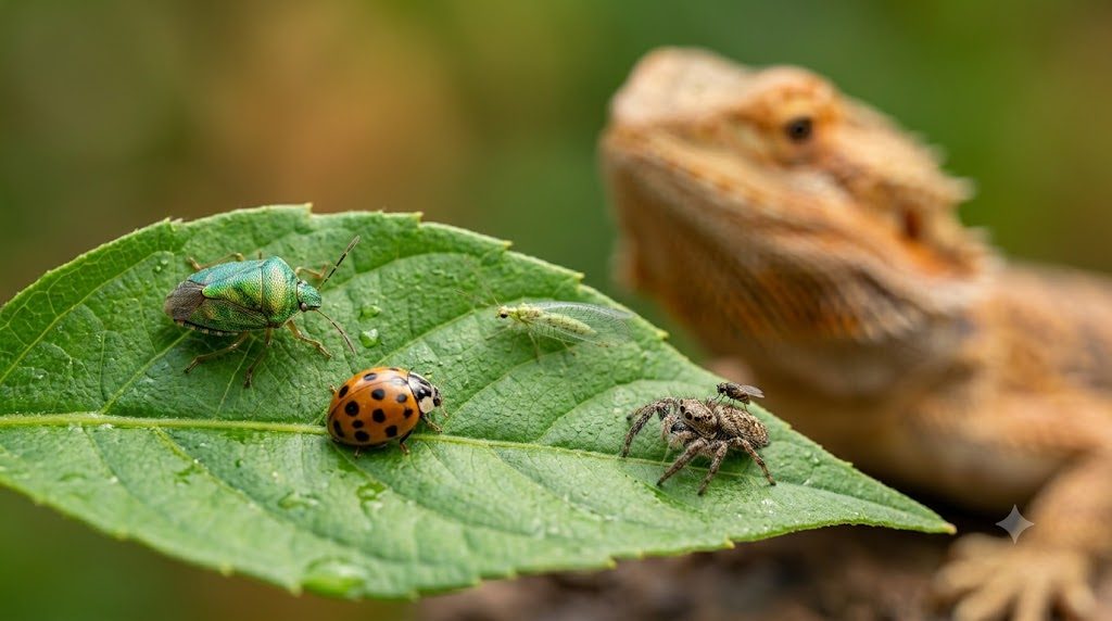Reptile observant un insecte sauvage potentiellement dangereux
