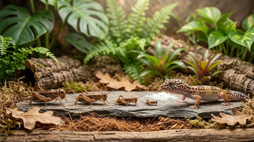 Comparaison de tailles d'insectes nourriciers face à un reptile