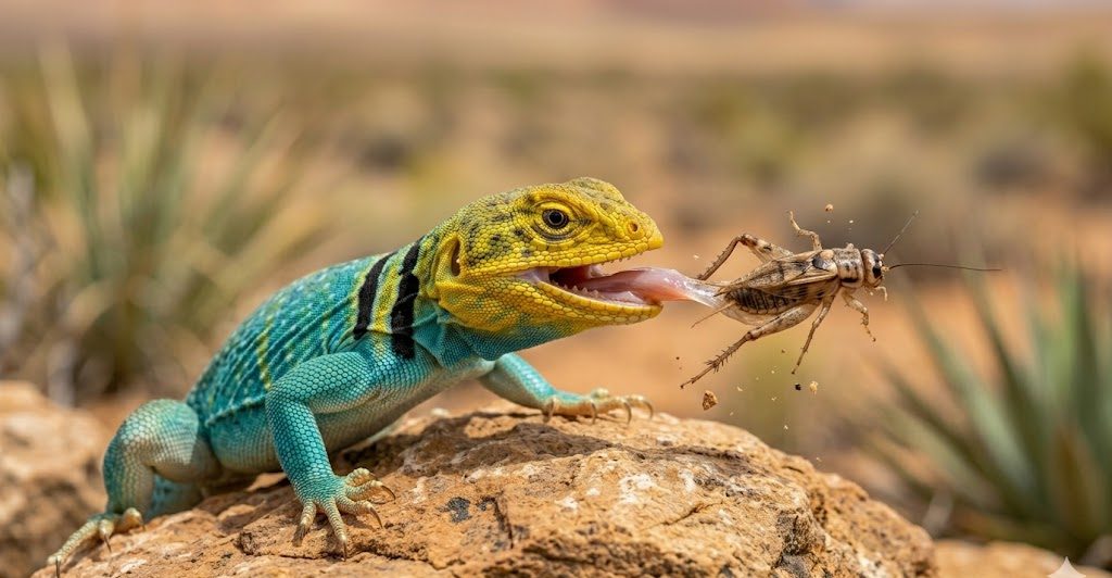 Lézard à collier en train de se nourrir d'un insecte