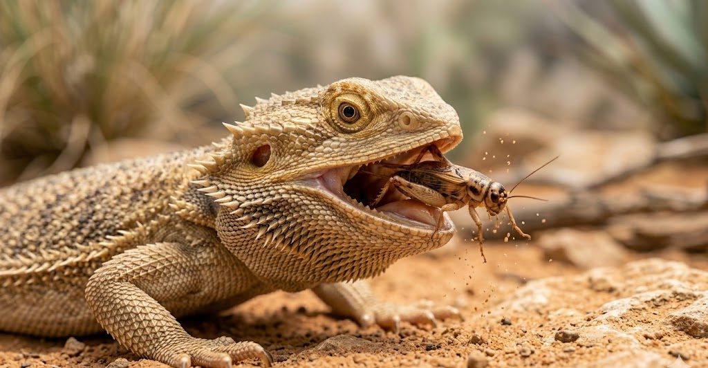 Pogona en train de se nourrir d'un insecte