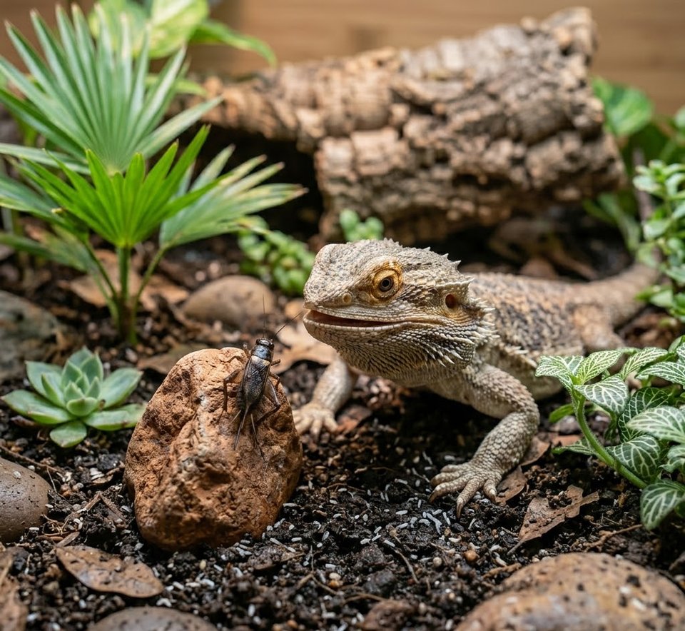Reptile nourri d'insectes vivants